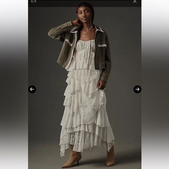 Anthropologie x Dolan Left Coast Lace-Trim vegan Suede Jacket Green Size L boho - Picture 5 of 12